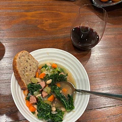 So yummy. Used one can of white beans, andouille sausage and kale instead of spinach, 4 cups of broth.