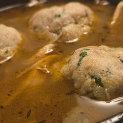 I made 12 matzo balls. It is a very easy recipe. I used Lee Kum Kee minced ginger, so I only had to measure it. I couldn't find any schmaltz, so I substituted with coconut oil and ghee. I served them in homemade chicken soup.