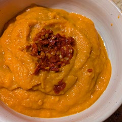 Changed the recipe this time to add 2 carrots and upped the plum tomatoes to 4 and the half & half to 1/3c. Cooked the vegetables for 40min and the carrots for another 15 to soften. Added water when blending to reach the desired consistency. Only used 1.5tsp salt total, recipe originally said 1tbsp and has now been adjusted for correction.