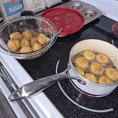 Made jumbo donut holes in cinnamon sugar. They're really good. :)