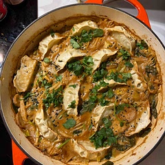 I halved the recipe but added lots of oriental mushrooms and spinach. Fairy easy and very tasty