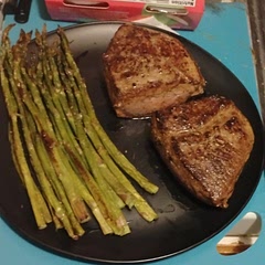Didn't cook on a grill, cooked the steak in a pan with a ton of butter, and the asparagus in the oven