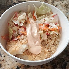 We used a Spicy Asian slaw recipe from www.eatingwell.com instead of just plain cabbage. Turned out very nice. 9/10