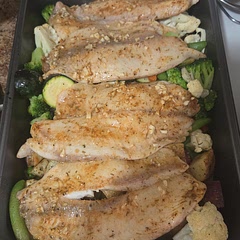 This was such a good recipe! The fish was flavourful. My tilapia was a bit thicker so I would do an extra 2-3 mins in the oven, but it was so tasty! We paired it with potatoes, which were roasted for 15 mins before adding the veggies and tilapia! 