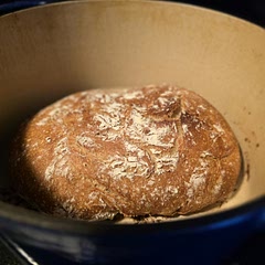 Perfect crusty bread for soups or stews, would make an excellent bread bowl. If you're not able to wait and let the dough rest for 12-18hrs, you can use hot water, mix and let it rest until the dough is nice and puffy (1-2hrs). 