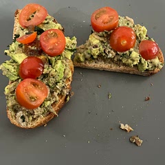 Top with mikes hot honey and cherry tomatoes! Amazing quick breakfast