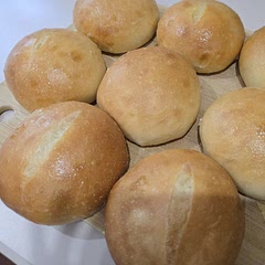 They came out perfect . I added only one egg. And only added 3 and 1/2 cups of bread flour. It needed more water than the recipe . I let it rise for 1 hr before making them into buns and final proof for 1 hour. Baked them at 375 for 12 min.  I turned them front to back to bake them evenly and released them from the pan at 10 min mark so they don't burn at the bottom. It made 8 buns. 
