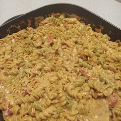 Literally 😋
Changed noodles for rotini because it's what I had on hand, also replaced cayenne with chili powder to tone down the spice + added onion powder.
Took the pic before I added chicken back in 🤷🏼‍♀️