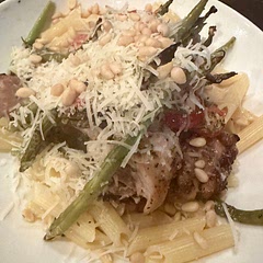 This was a super easy midweek meal to make. I served it over penne and added extra Parmesan before serving and sprinkled with pine nuts for a tasty crunch