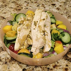 I used a spicy mango chicken marinade for the chicken, and I doubled the chicken per serving. 