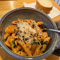 Simple and delicious. This will replace my pink sauce pasta recipes. That little bit of vodka adds a depth to the sauce. I went a little heavier on the tomato paste and added a splash more of vodka. The fresh basil and grated Parmesan are a perfect add.