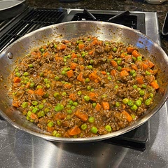 The pic just shows the filling because we made it ahead of time, but the whole dish turned out really well! We stuck to the recipe pretty closely except we added a splash of red wine before adding the beef broth and also added more of the dried herbs. We served with fresh parsley on top.