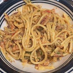 I didn't have any cherry tomatoes so I just use a regular tomato and cut it up into chunks still turn that pretty good