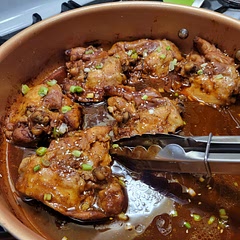 Didn't have 2 hours to marinade but it still turned out great! Only had bone in thighs but removed the skin. And doubled the marinade so I simmered it with the chicken. Tasted even better after simmering.  Definitely making again!