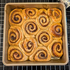 I actually used the dough from the same website's dinner rolls with an added TBSP of sugar to the dough so I could make both rolls and cinnamon rolls at the same time. Worked great! Though after storing the cinnamon rolls in the fridge overnight, it took 3 hours to rise, not 1.
Tasted amaaaazing