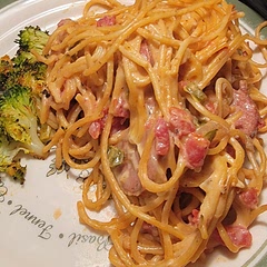 My changes based on what I had: spaghetti noodles, cheddar Monterey jack blend, and turkey polska kielbasa

Delicious! My kid demands this to be in rotation as well. So easy to make, its one dish which means less dishes, woot woot.