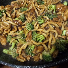 Next time cook broccoli less time. Get dark soy sauce for color. 
UPDATED - Used dark soy, and boneless chicken thighs, what a difference it makes. I increased the serviing size to 7 (really just for the sauce) I'm a measure with your heart kinda person but I wanted it to taste right. Came out really good added udon noodles. This is my go to we have been making every couple weeks. 