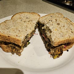 Had to add a bit more water before processing the mixture. Made 1 serving and was a large patty. Didn't refrigerate patty before cooking. Served in toasted bread with spinach/rocket, tomato, beetroot hummus and salsa verde. Simple and delicious!