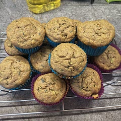 Turned out really good for the only sugar being in the recipe was brown sugar. I made zucchini apple muffins from another recipe I found once before and I made the mistake of not draining the zucchini and apple enough so this time around I made sure to drain the zucchini as much as I could. I don't know if it helped any but I grated it the day before drained it with a cheesecloth and set the cheesecloth with the zucchini in a Tupperware and let it sit overnight. By the time I got up the next morning to make the muffins the zucchini was pretty much dried well enough when I tried to drain it one last time before making the zucchini banana muffins there was hardly any moisture to drain out. There are no step by step instructions for this recipe you just throw it together and hope it works out. I hope this review helps people to better have an idea of what to do for this recipe.