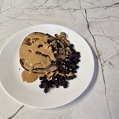 Topped with berries and melted peanut.  Delicious! 