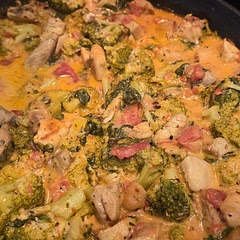 I used half chicken breast and half thighs and added alot more spinach and cheese. Also, used a can of diced tomatoes for the tomato. The red pepper flakes add a nice kick.
