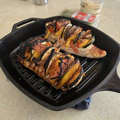 Dry brined chicken prior to cooking. Cooked in the ooni pizza oven with charcoal, finished with a chunk of hickory.