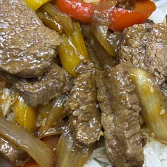 Very quick, easy and tasty! 
I used Flank Steak and had some chewy pieces, but others were delicious, so next time I think I’ll make sure to cut all slices thin for quick cooking. 
I had on hand minced garlic and ginger powder. I also added sesame seeds for fun!