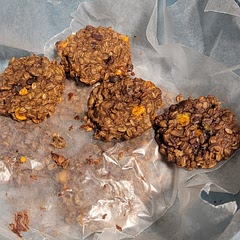 I doubled the recipe, used sun butter and 1/3 total of requested amount almond butter. I also added a light dust of cinnamon and probably 1/4-1/2 tsp of vanilla. I also added some butterscotch chips too! Good. It was pretty moist and still are a day later. I am keeping them with no lid on the container and I would say they tates better the next day. Unlike normal cookies that are excellent out of the oven. 