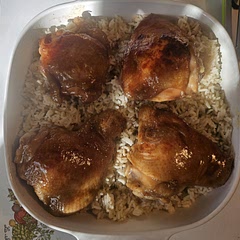 I couldn't load the instructions from the app, it kept taking me to a blank screen so I found it on tip hero. Also some of thr measurements here dont make sense.  Both the honey and soy sauce are 1/3 cup and the rice is 1 1/2 cups. I cooked it separately imstead of in one dish. It was a huge hit. We will definitely have this regularly.