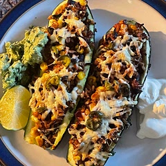 I added an extra chilli and some garlic because I like it!  Used packet of wild rice so was precooked. Turned out really nice. I’m not gluten free though so not sure that the courgette isn’t a bit wasteful, but it presents nicely so could be a good relaxed friends dinner or barbecue side.  Made extra filling which has gone in freezer