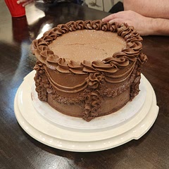hardens in fridge, if ypu try and serve ot cold, the frosting cracks off in chunks, must serve room temperature. A little too salty for me, won't use salt next time