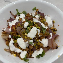 I roasted the veggies for 30 minutes and the chickpeas still were not as crispy as I would have liked. I’ll have to try for longer another day when I have time to spare.

The flavor is amazing though!
