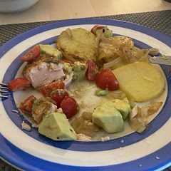 Cut potatoes thinner next time. Marinate the salmon longer