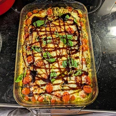 Delicious! Put balsamic vinegar on top per another reviewer's suggestion. This was super easy and delicious and now I have lunches for the week!!

I didn't put the basil until the pasta went in though, I was pretty worried about the basil becoming charred