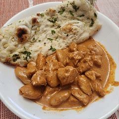 Used a can of butter beans and 1 pound of chicken, yummy! 
Having frozen naan from trader Joe's made it a very easy meal.