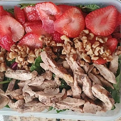 I don't like dried thyme and I didn't have any fresh, so I omitted it and used a vanilla date balsamic vinegar when the chicken was almost done cooking. As a whole the salad was amazing! And the vinaigrette was delicious! 10/10