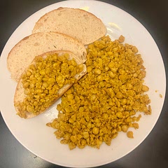 This is the recipe halved to just one can of beans which resulted in 2 meals with 4 pieces of bread each. I used sesame oil in place of tahini since I didn’t have any and it still turned out okay.