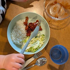 I kept out the gochujang for part of the sauce for kiddo's pallette 