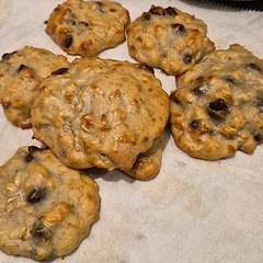 Our bananas were overripe and the batter was very wet, so I added more flour, oats, protein powder, and the kids got creative and crushed up some cinnamon cereal to throw in, too. They liked how they turned out, but the cookies were more biscuits after our modifications.