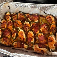 I am blown away by these. They weren’t too hard to put together and I made them a day in advance. Sooooo yummy and cheesy, the cooked jalapeño made it slightly sweet and not too spicy. For some reason the bacon wasn’t long enough when I cut it in half horizontally, so next time I think I’d cut it longways. I also think it is possible for the jalapeños to be overcrowded in the tray. So excited to bring these to the 4th of July!