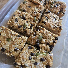 I gave this a thumbs up because I would make it again and adapt the recipe. I found these really sweet (and I love sweets) - would definitely cut the honey and even add coconut oil or something else. I used crunchy peanut butter and then added sunflower seeds and pepitas. I also topped this with salt.