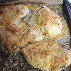 This recipe takes a lot of prep and work, so if you are not in a hurry, it will work great!
I tweeked the recipe a bit, because I didn't have some of the ingredients. I actually marinated the chicken overnight, but accidentally put the ranch in with the marinade - worked out perfect. On the first topping since I had already purchased the ranch dressing in the marinade bag, I added a tbsp of spicy brown mustard, parmesan shredded cheese and colby jack shredded. I did not have mozzarella.
I opted not to do the broiler for a minute. As it already has browned.
Even with all of the modifications, it was absolutely delicious