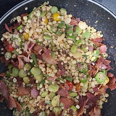 Turned out great. My grandmother served us what she called "succotash" when we were young, but it didn't taste anything like this. We always joked that what she served was depression era food. She wasn't a very amazing cook. I added fresh cherry tomatoes and okra from the garden. Of course, you can never go wrong with bacon. Consider adding bell peppers for color or chile peppers for spice.