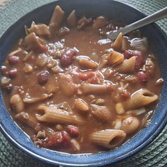 Good base recipe, and very forgiving.  Why do I say that? Because I suddenly found that I didn't have passata or tomato paste--just canned tomatoes (was a language issue).  And my black beans (used black, kidney, and white beans) were frozen but too long so had lots of ice.  Everything was very watery, so I added a few handfuls of penne pasta and then simmered it down.  Thick, well spiced, delicious chili resulted.  Phew!