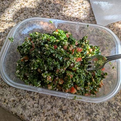 Made with frozen microwavable quinoa instead of bulgur for convenience