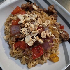 I doubled everything except the chili garlic sauce and it was still pretty darn spicy for us. But, I added vegetables to it and the kids all still liked it. Next time I might take someone's suggestion and add a little peanut butter to it. I still liked the crushed peanuts on top, though.