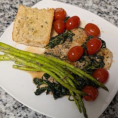 Added asparagus and bread as sides 