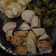 Did mashed potatoes and gravy because we don't like sweet potatoes.  I used less of the Cajun seasoning because my daughter is sensitive to spicy but added onion powder. This was really good and I will be making it again