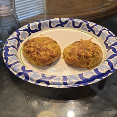 Air fried for 15 min on each side.  Delicious fresh. 
