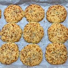 These were tasty. A hint of cheese for flavor and they held together well as buns for my chicken burgers. It’s obviously more time consuming than grabbing a pre-made bun, but not too bad. I will make them again whenever my energy levels and time allows.